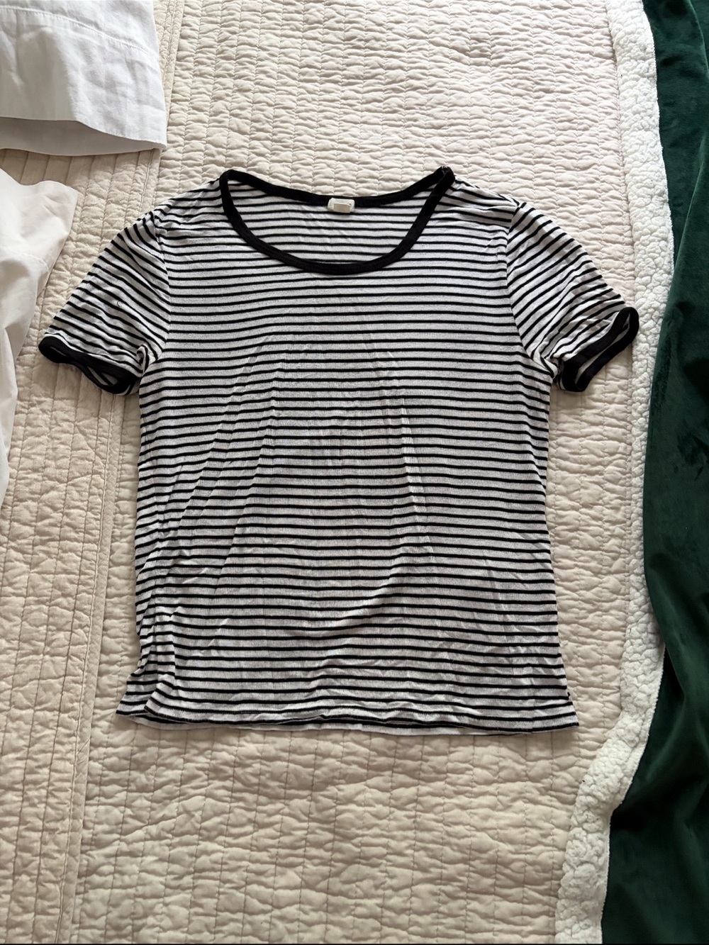Striped Black and White Stretchy Form Fitting Women's Tee Soft Material